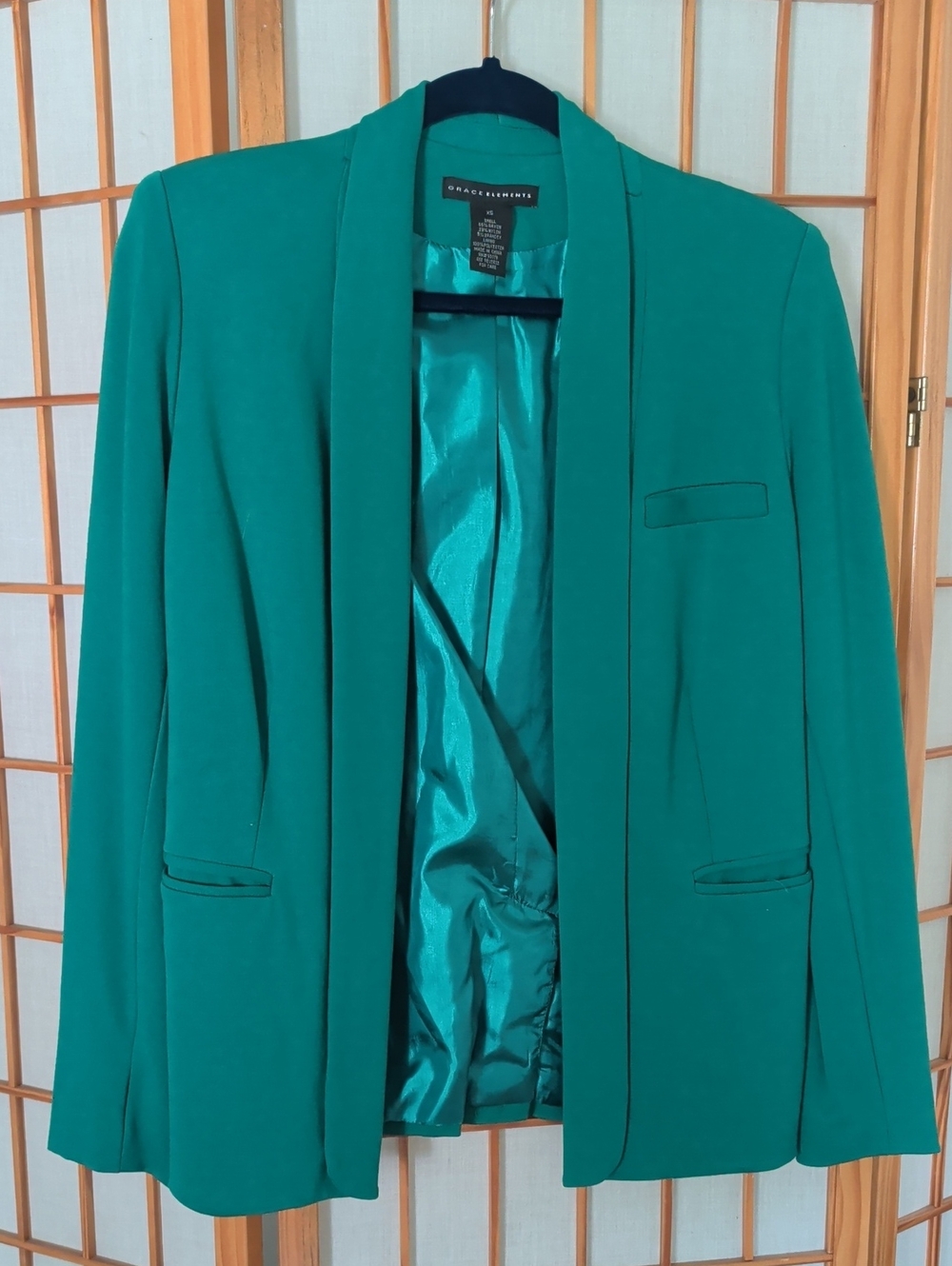 Grace Elements Kelly Green Open-Front Shawl Collar Blazer